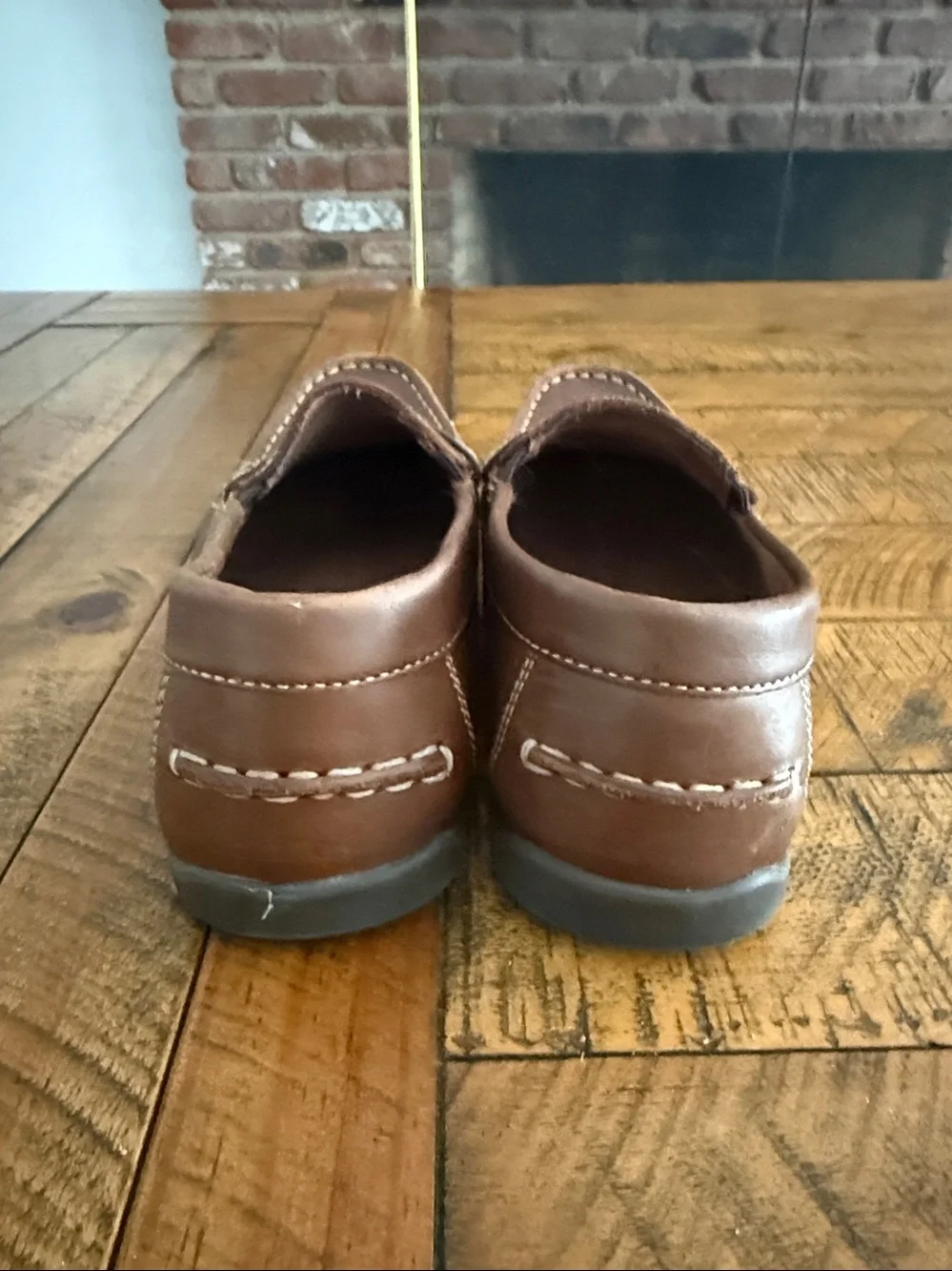 Florsheim Brown Leather Penny Loafers with Contrast Stitching